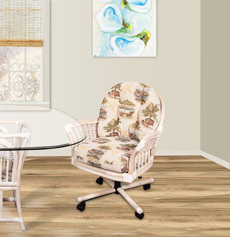 Bridgeport Rattan 6 Pc Swivel-Tilt Caster Dining Set in Washed Linen Finish