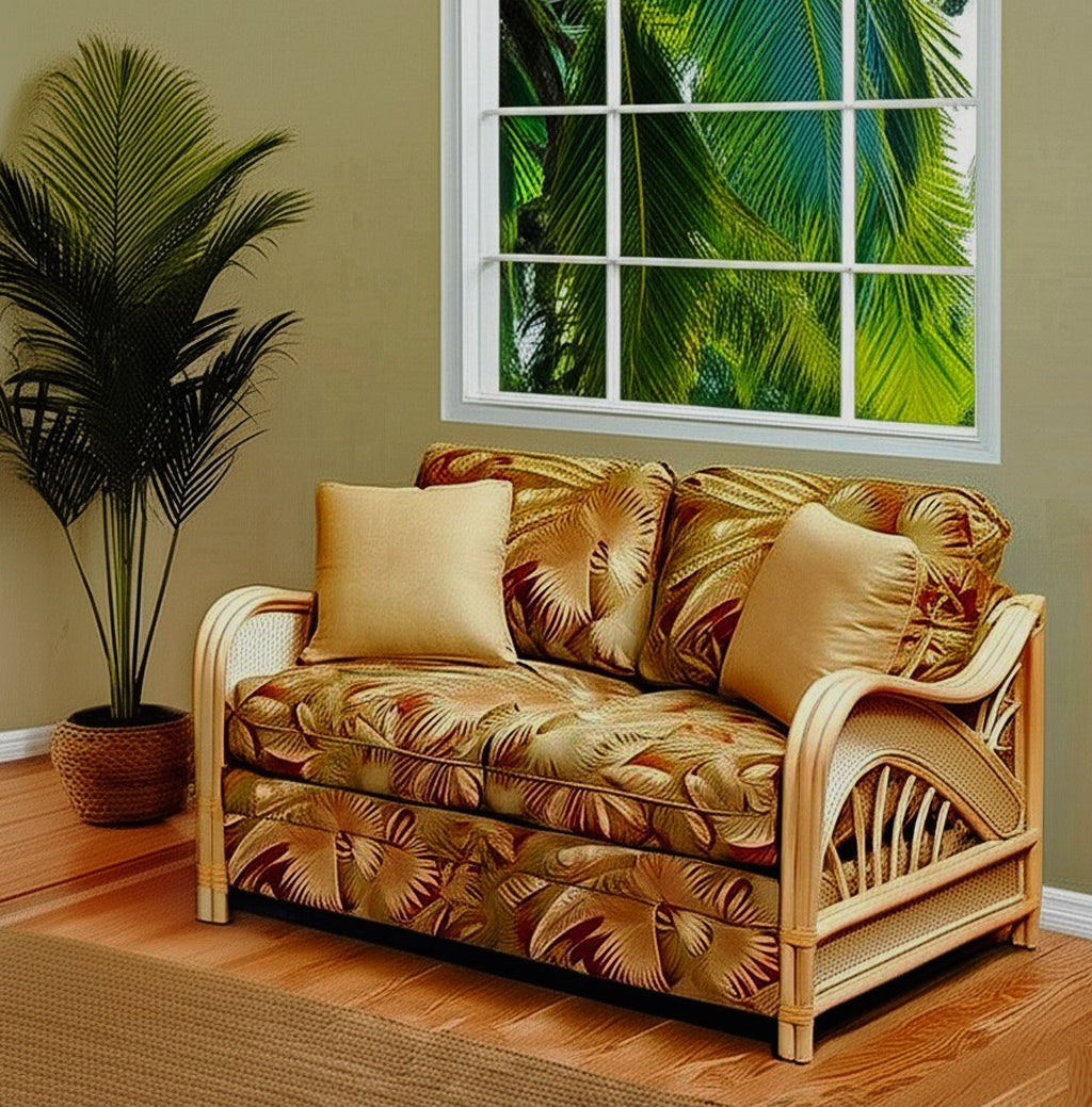 Captiva Rattan and Wicker Twin or Full Sleeper Loveseat in Natural Finish by Stanley Chair Model 802-IS-NAT