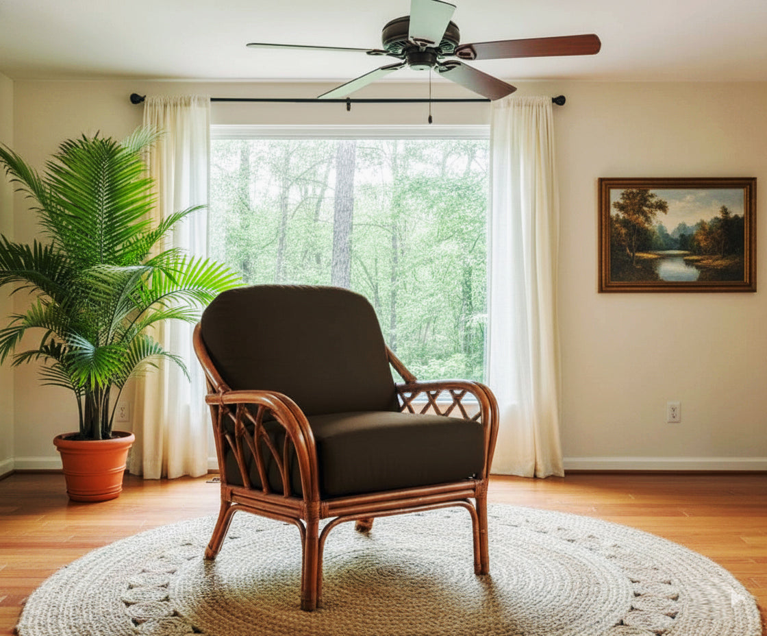 Edgewater Customized Rattan Arm Chair Model 914-001 Made in the USA by Braxton Culler