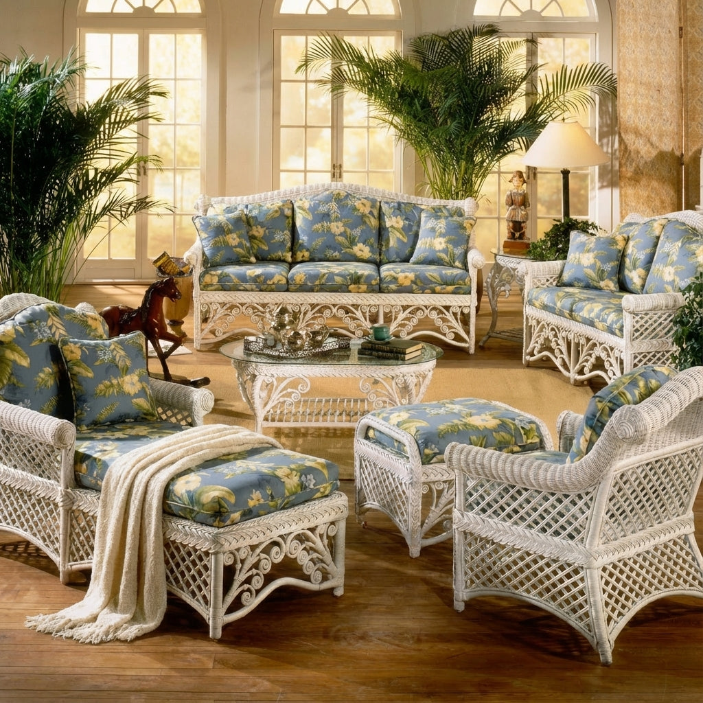 Gazebo White Rattan 6 Pc Living Room Set