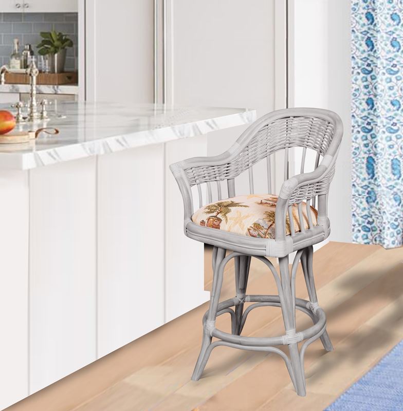 Bridgeport Rattan Swivel Barstool or Counterstool in Rustic Driftwood Finish