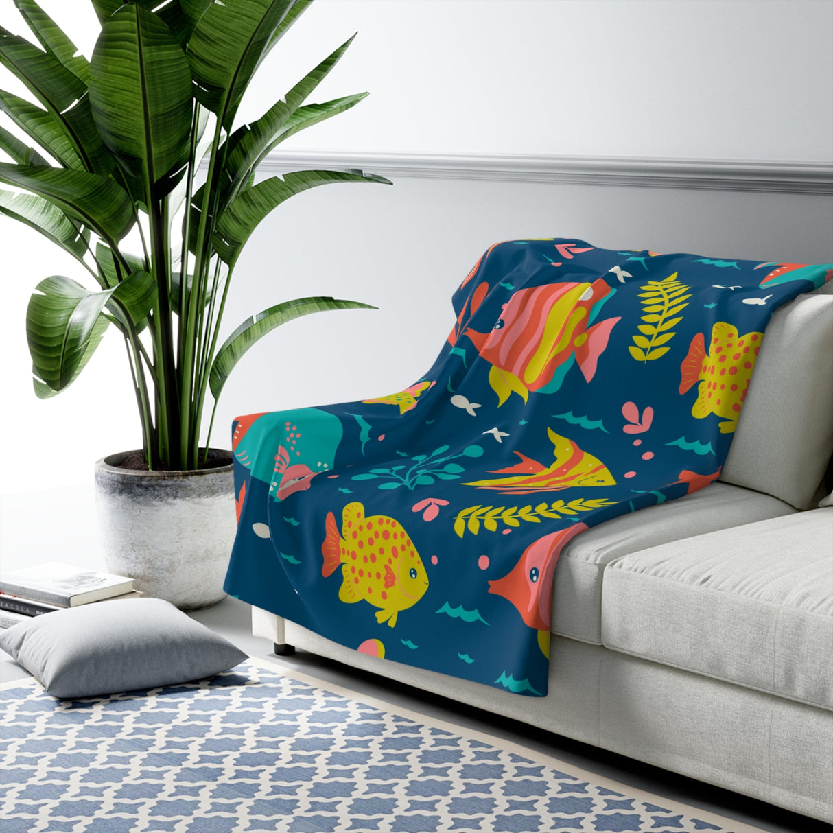 Rainbow Fish Sherpa Fleece Blanket
