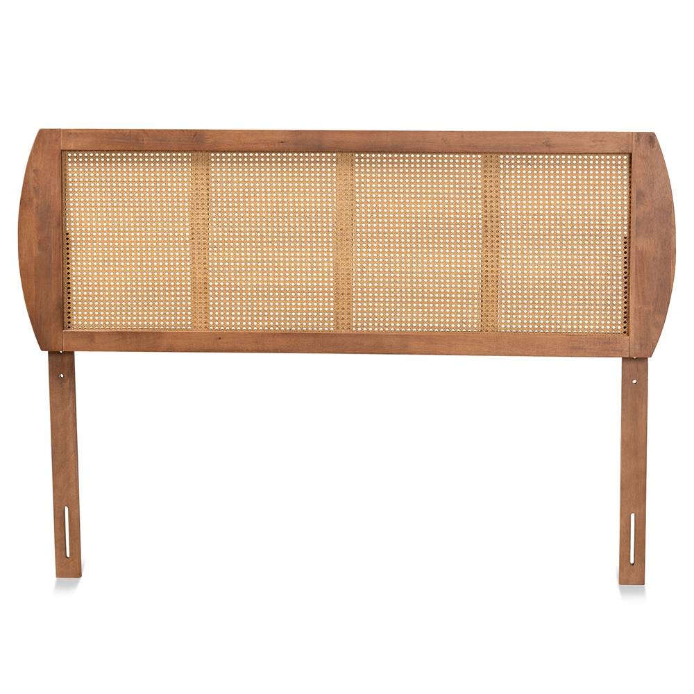 Baxton Studio Harris Mid-Century Modern Ash Walnut Finished Wood and Synthetic Rattan Full Size Headboard