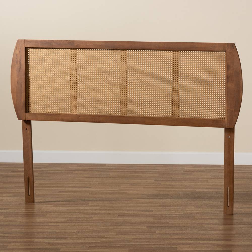 Baxton Studio Harris Mid-Century Modern Ash Walnut Finished Wood and Synthetic Rattan Queen Size Headboard