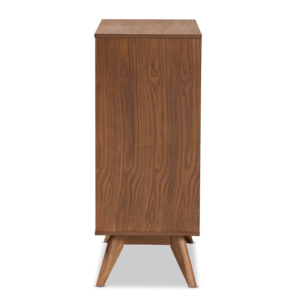 Barrett Mid-Century Modern Walnut Brown Finished Wood and Synthetic Rattan 4-Drawer Chest