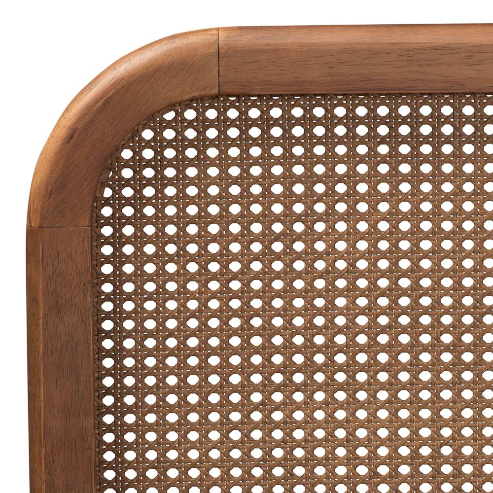 Elston Mid-Century Modern Walnut Brown Finished Wood and Synthetic Rattan Full Size Platform Bed