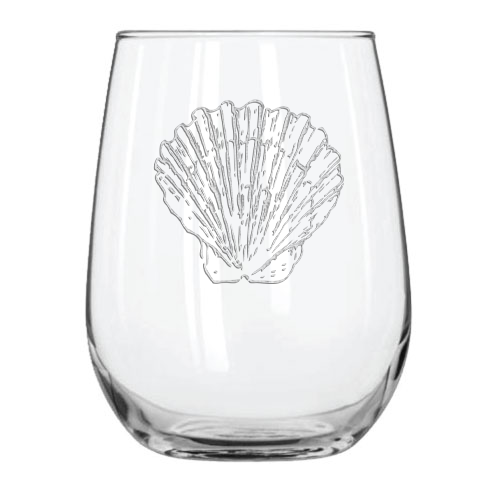 Seashell 15.25 oz. Etched Stemless Wine Glass Sets
