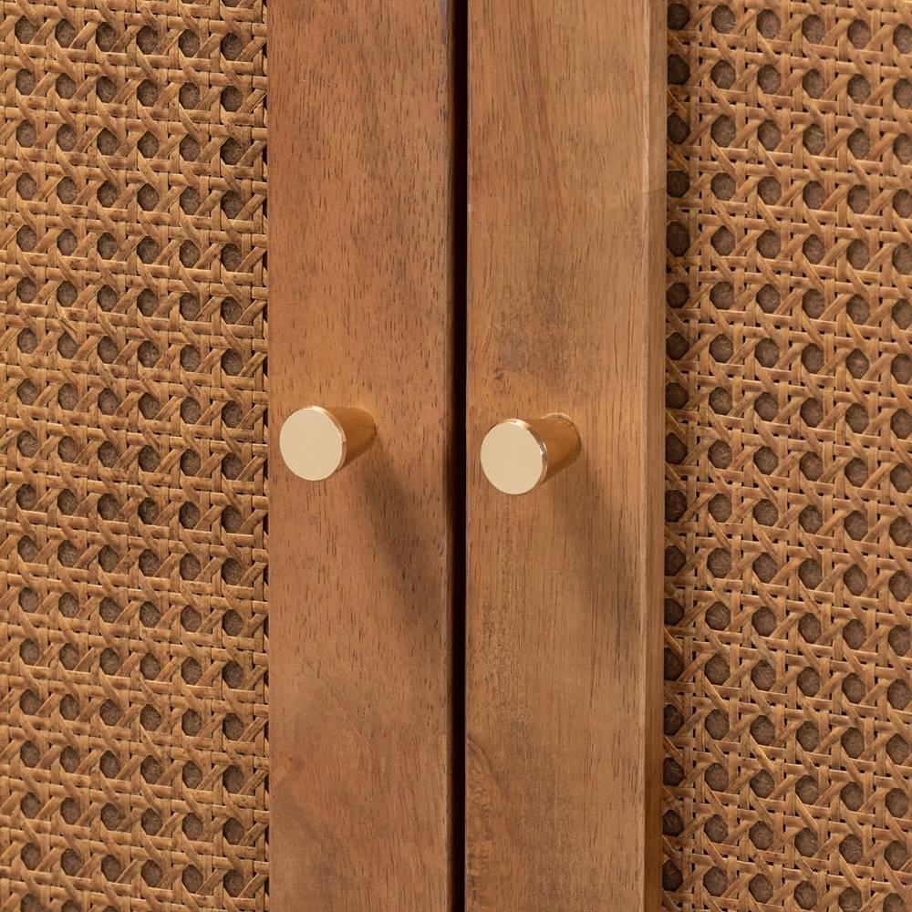 Ramiel Mid-Century Modern Ash Walnut Finished Wood and Rattan 1-Drawer Sideboard