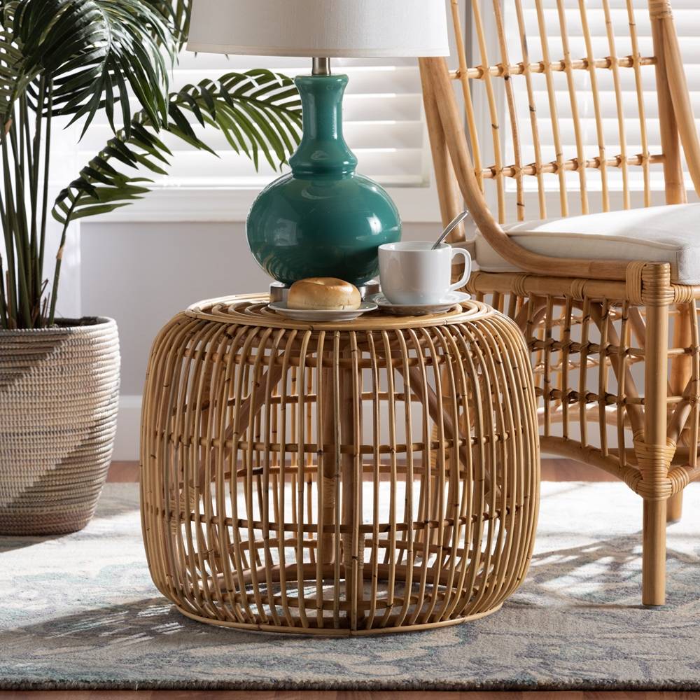Maverick Modern Wicker Fair Natural Brown Rattan End table
