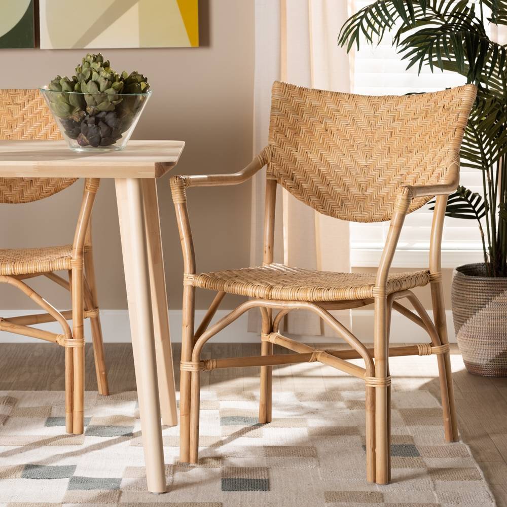 Genna Modern Wicker Fair Natural Brown Finished Rattan Dining Chair
