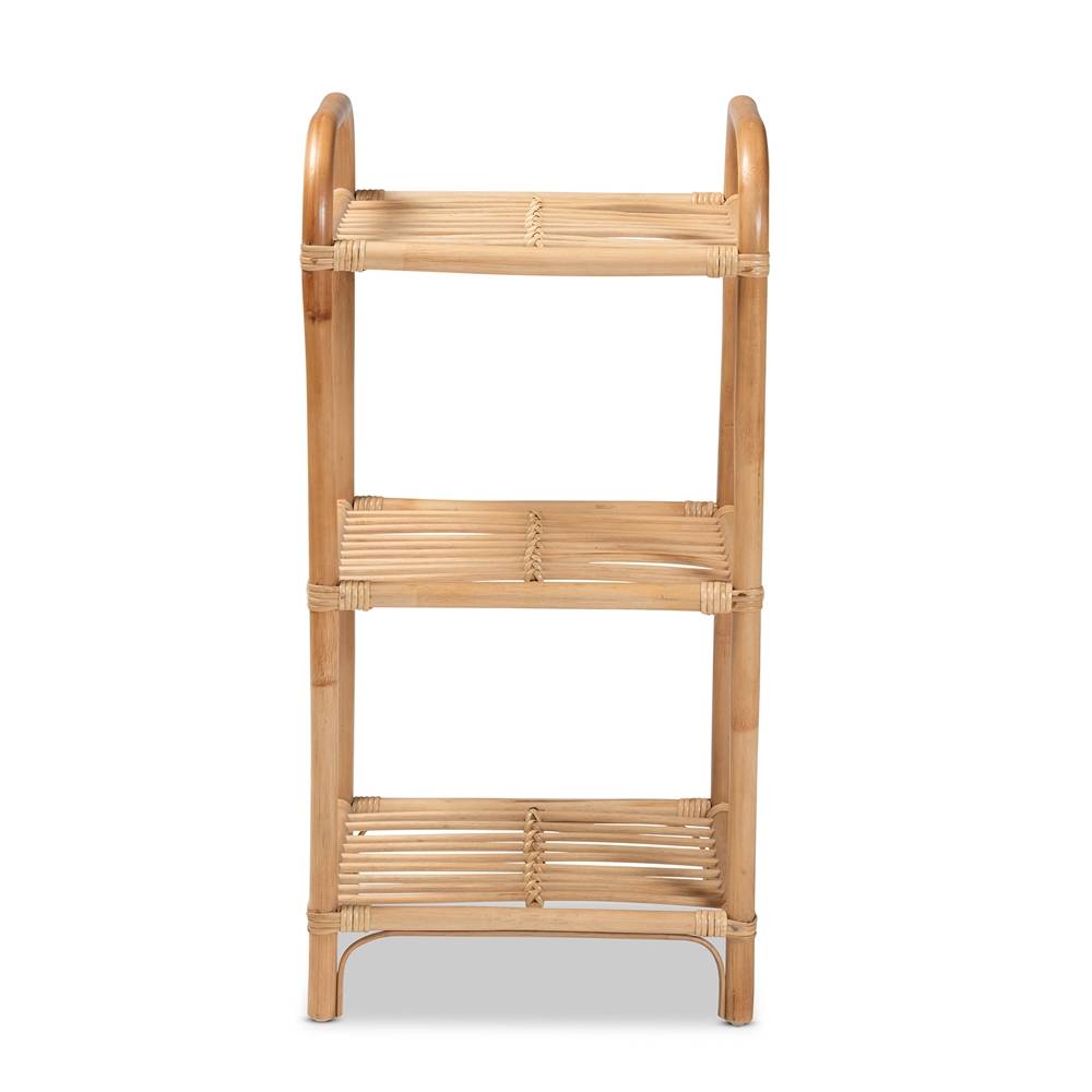 Barras Modern Wicker Fair Natural Brown Finished Rattan 3-Tier Display Shelf