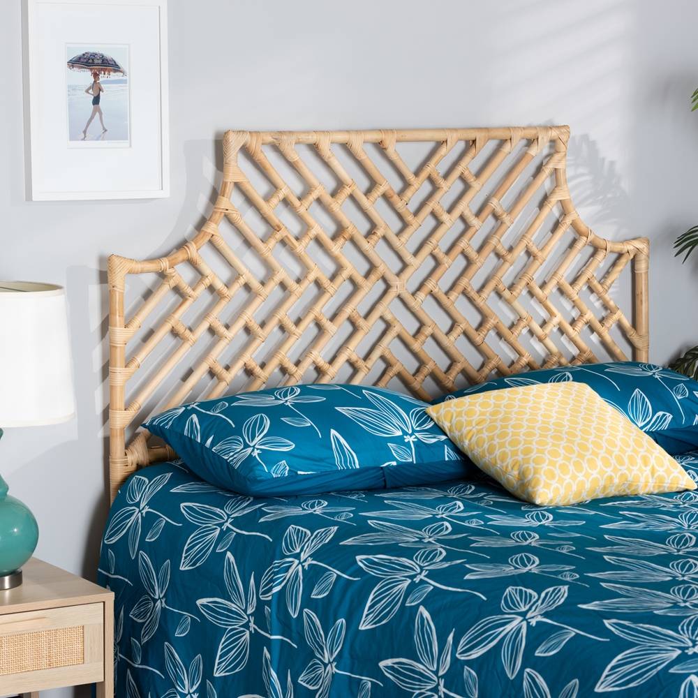 Jayliah Modern Wicker Fair Natural Brown Rattan Queen Size Standalone Headboard