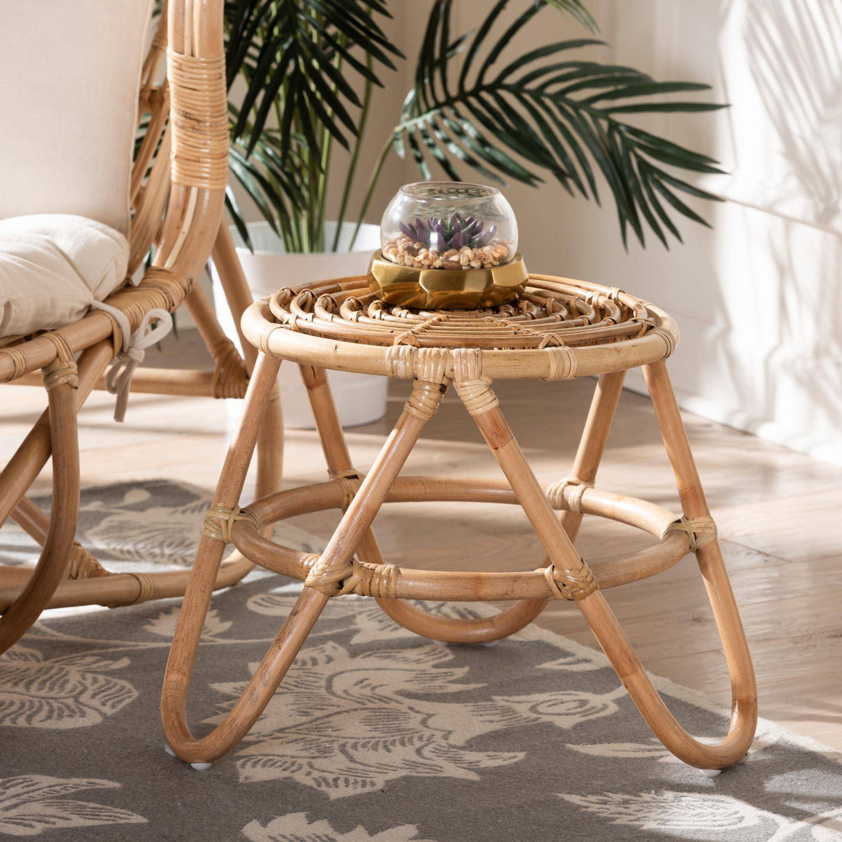 Jacinda Modern Wicker Fair Natural Brown Rattan End Table