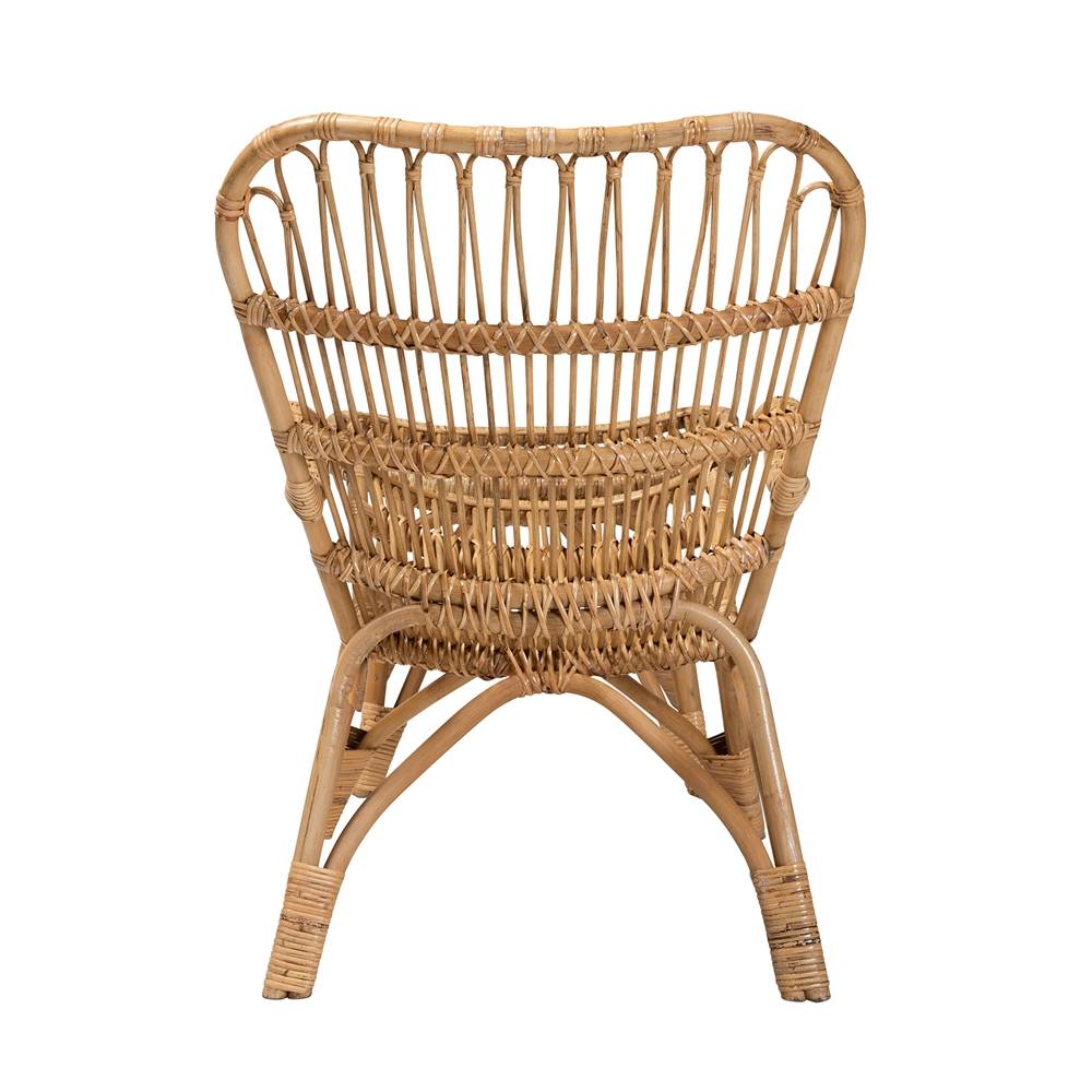 Earvin Modern Wicker Fair Natural Brown Rattan 2-Piece Armchair and Footstool Set