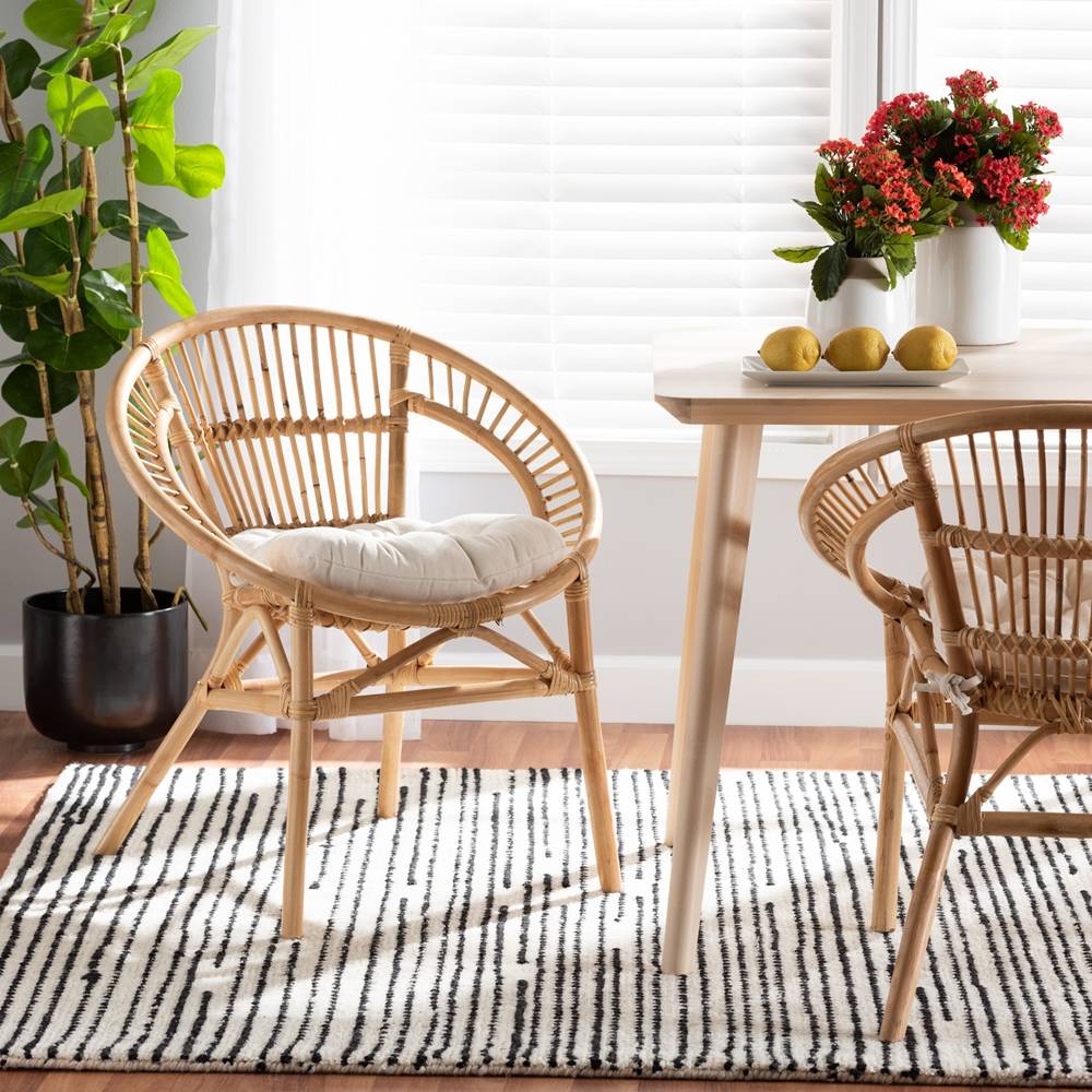 Adrina Modern Wicker Fair Natural Brown Rattan Dining Chair