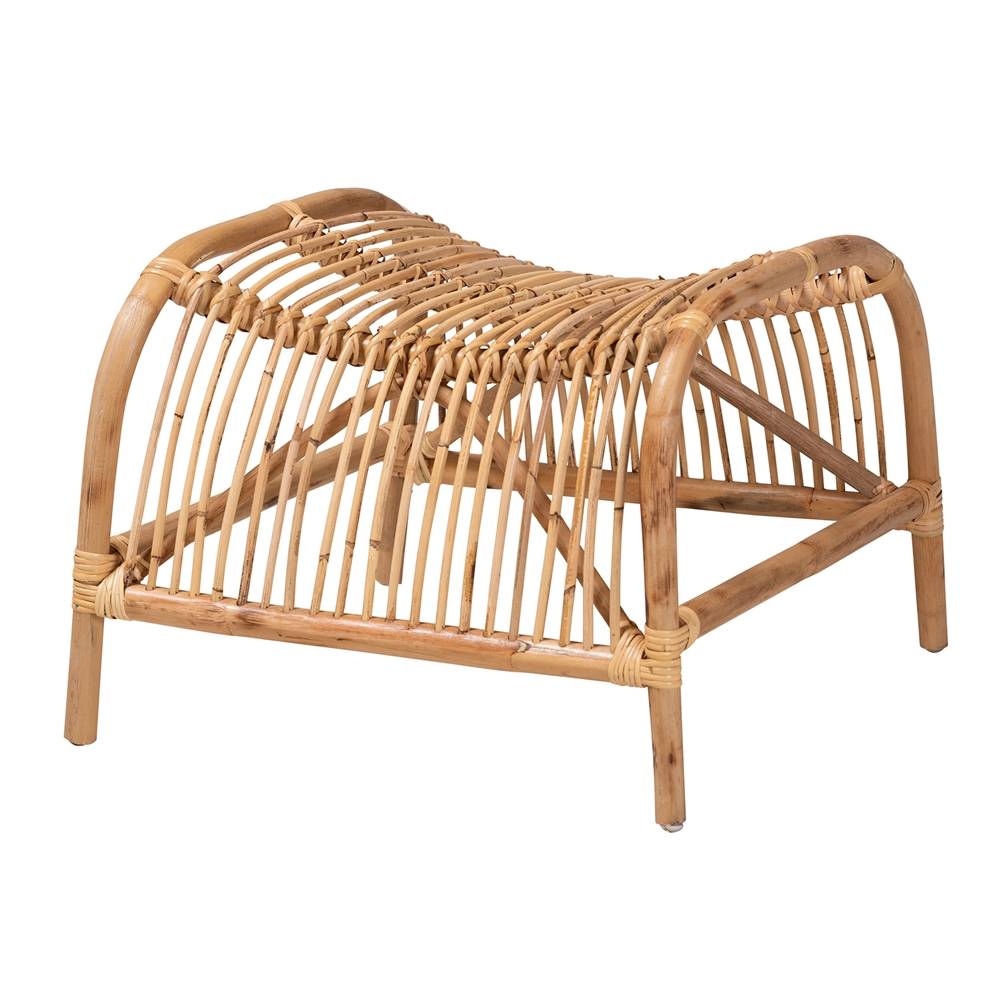 Lamaria Modern Bohmenian Natural Brown Antique Rattan 2-Piece Chair and Footstool Set