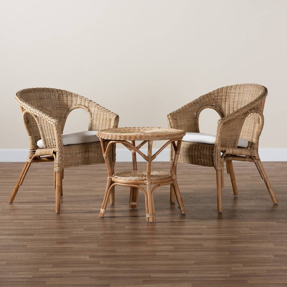 Abbey Modern Wicker Fair Natural Brown Antique Rattan 3-Piece Living Room Set