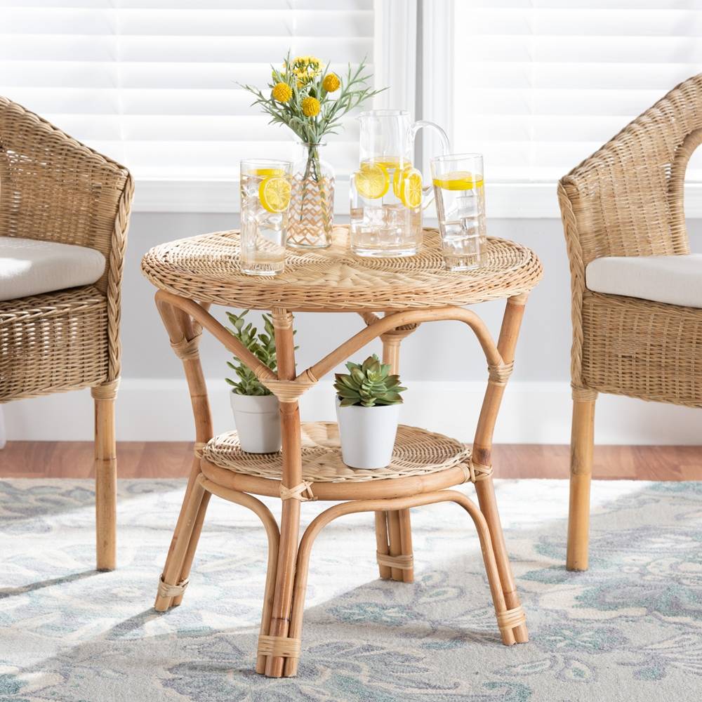 Abbey Modern Wicker Fair Natural Brown Antique Rattan End Table