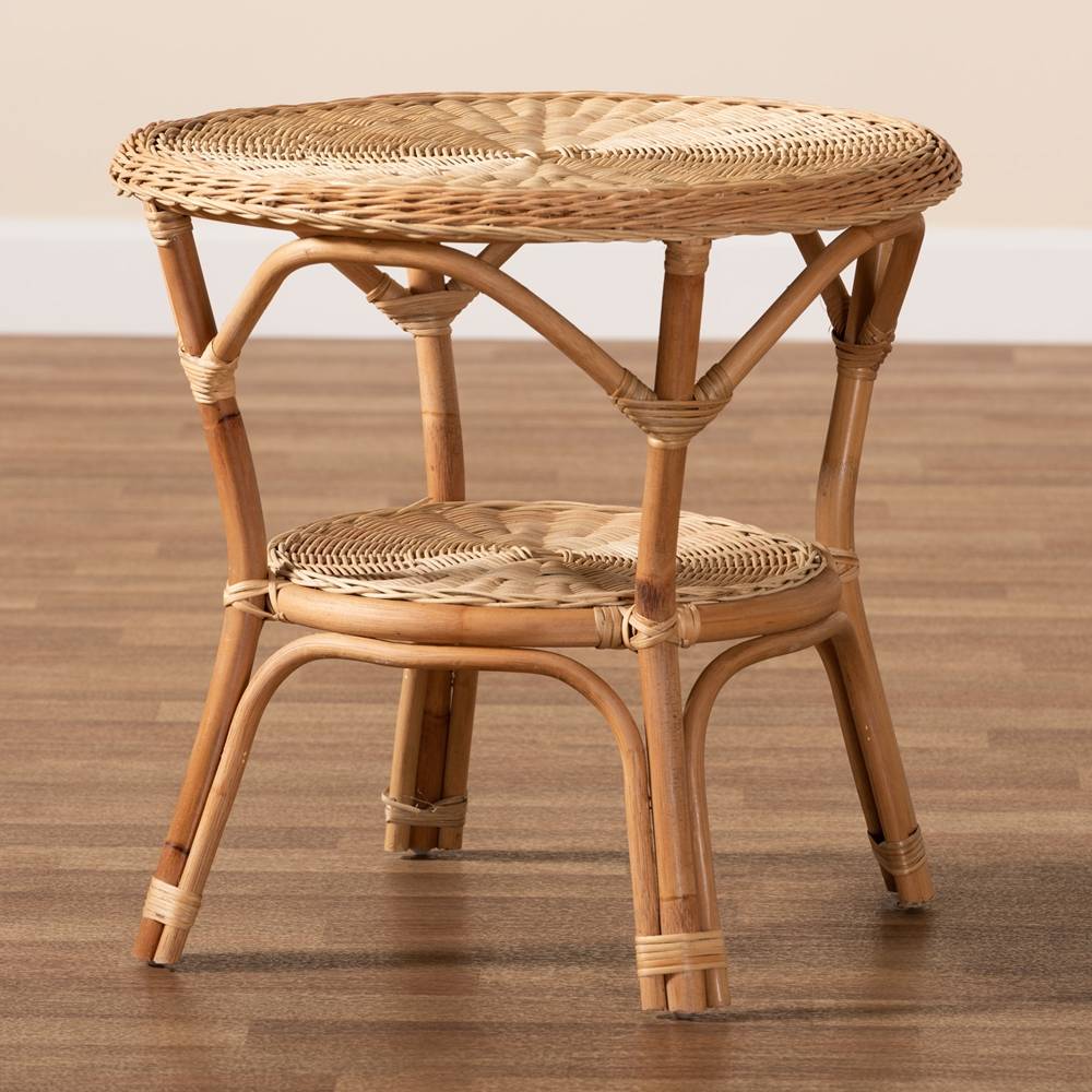 Abbey Modern Wicker Fair Natural Brown Antique Rattan End Table