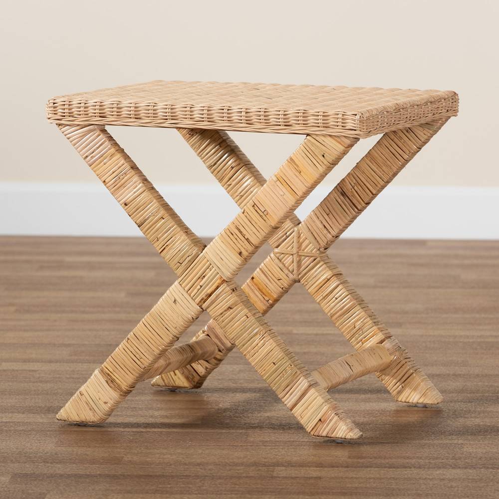 Farica Modern Wicker Fair Natural Rattan And Mahogany Accent Bench