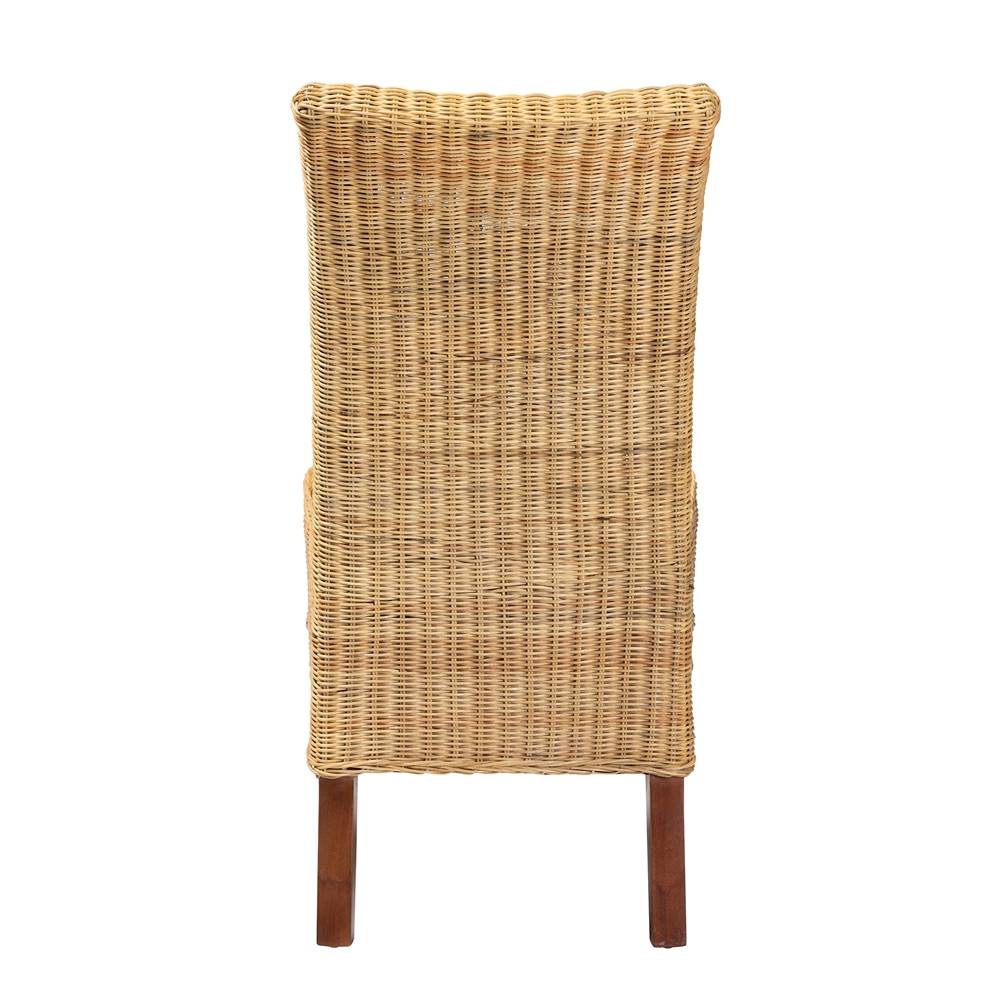Shamara Modern Wicker Fair Natural Rattan and Mahogany Wood Dining Chair