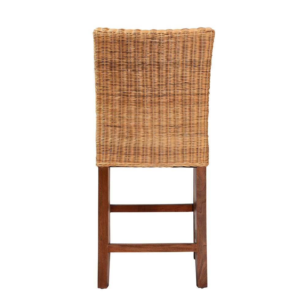 Racquel Modern Wicker Fair Natural Rattan and Mahogany Wood Counter Stool