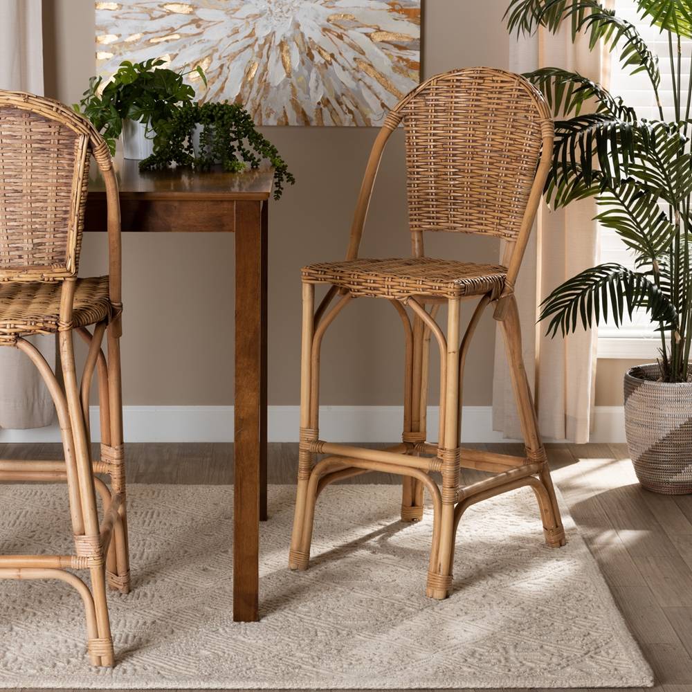 Neola Modern Wicker Fair Natural Rattan Bar Stool