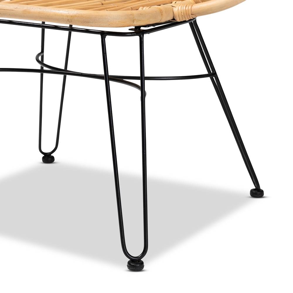 Garan Modern Wicker Fair Natural Brown Rattan and Black Metal Accent Chair