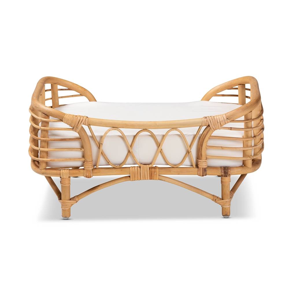 Malino Modern Wicker Fair Natural Brown Rattan Pet Bed with upholstery
