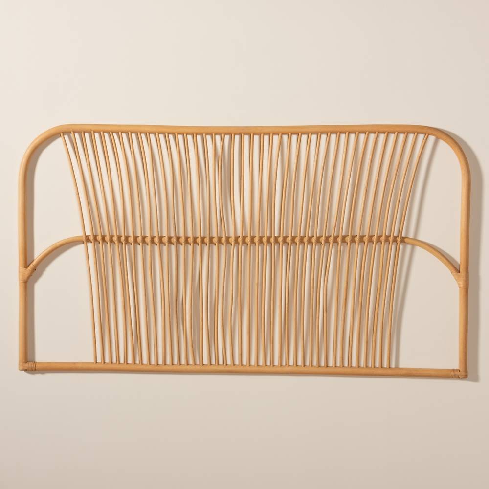 Laina Modern Wicker Fair Natural Brown Rattan Queen Size Wall-mount Headboard