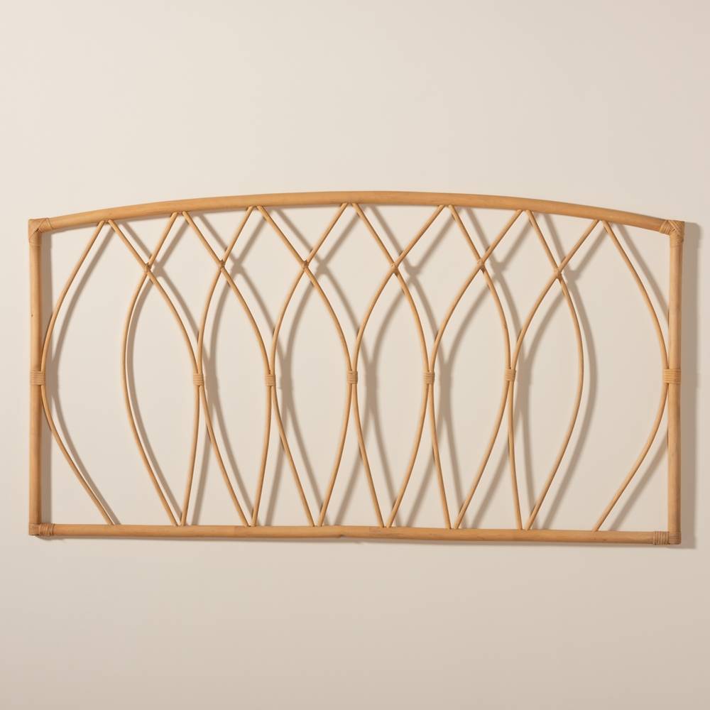 Halia Modern Wicker Fair Natural Brown Rattan Queen Size Wall-mount Headboard