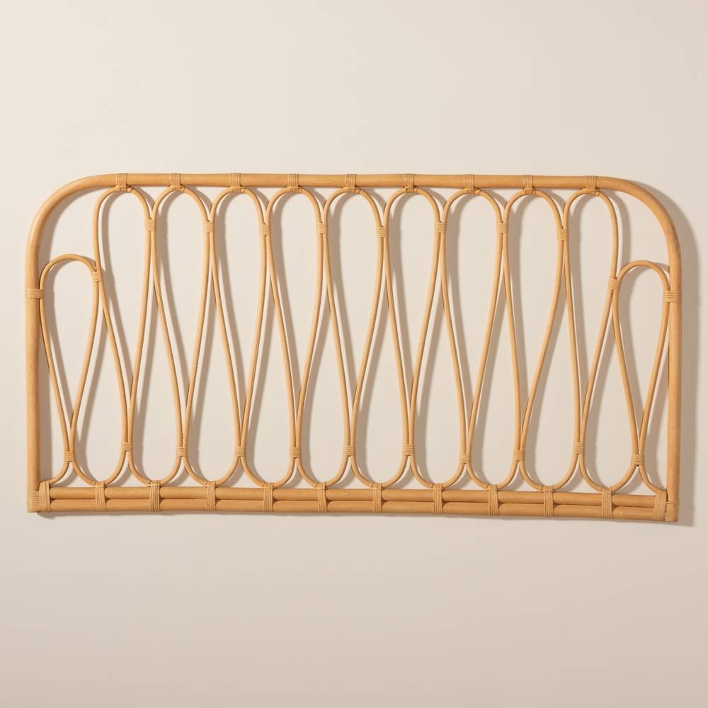 Carrick Modern Wicker Fair Natural Brown Rattan Queen Size Wall-mount Headboard