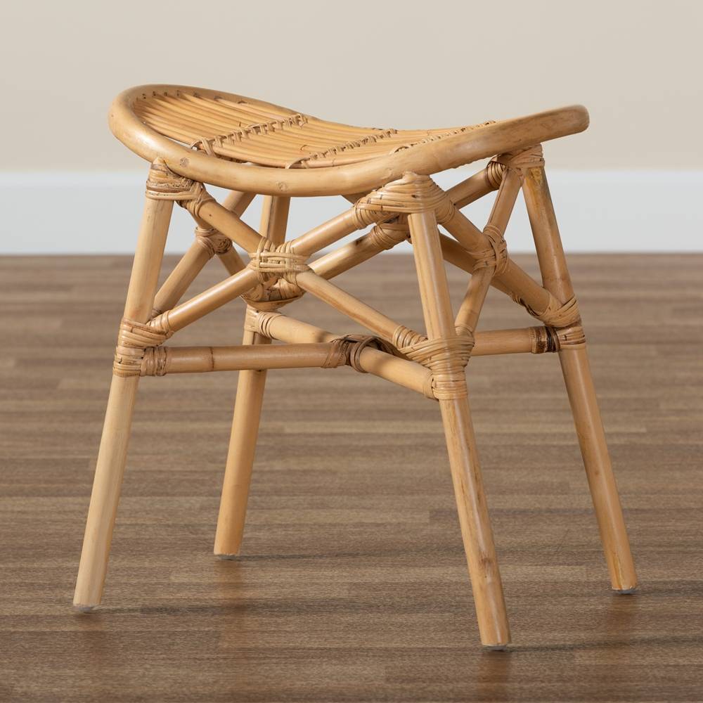 Elgon Modern Wicker Fair Natural Brown Rattan Footstool