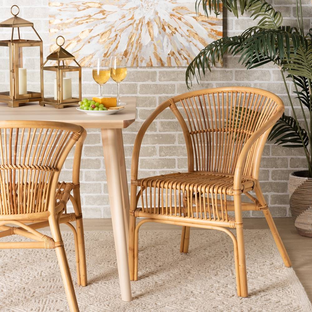 Murai Modern Wicker Fair Natural Brown Rattan Dining Chair