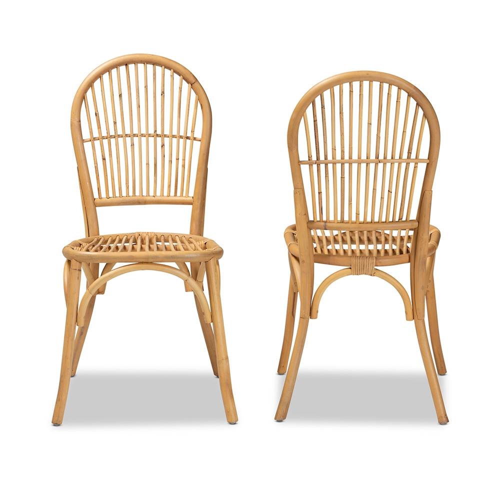 Wina Modern Wicker Fair Natural Brown Rattan 2-Piece Dining Chair Set