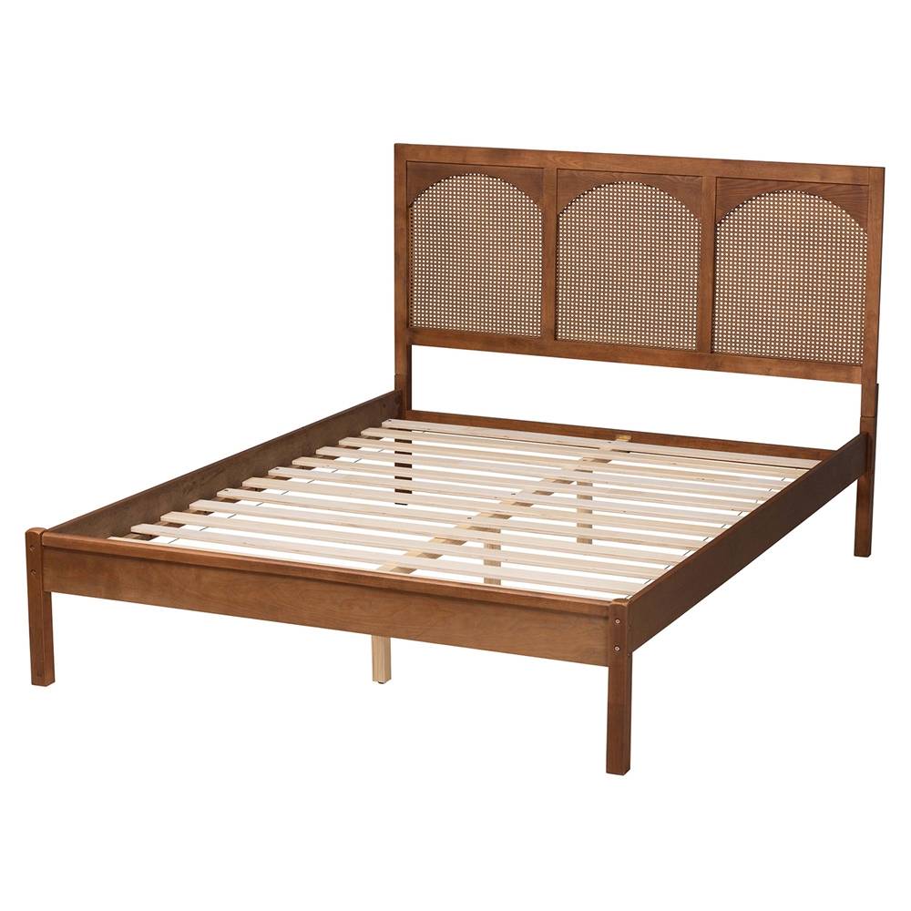 Blossom Classic and Traditional Ash Walnut Finished Wood and Rattan King Size Platform Bed