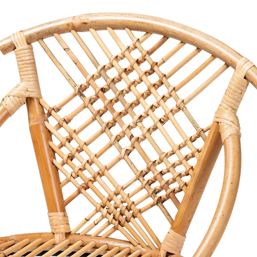 Pro Modern Wicker Fair Natural Brown Rattan and Black Metal 2-Piece Dining Chair Set