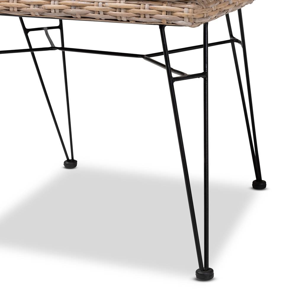 Nafaro Modern Wicker Fair Greywashed Natural Rattan Metal Dining Chair with Cushion 2-Piece Set