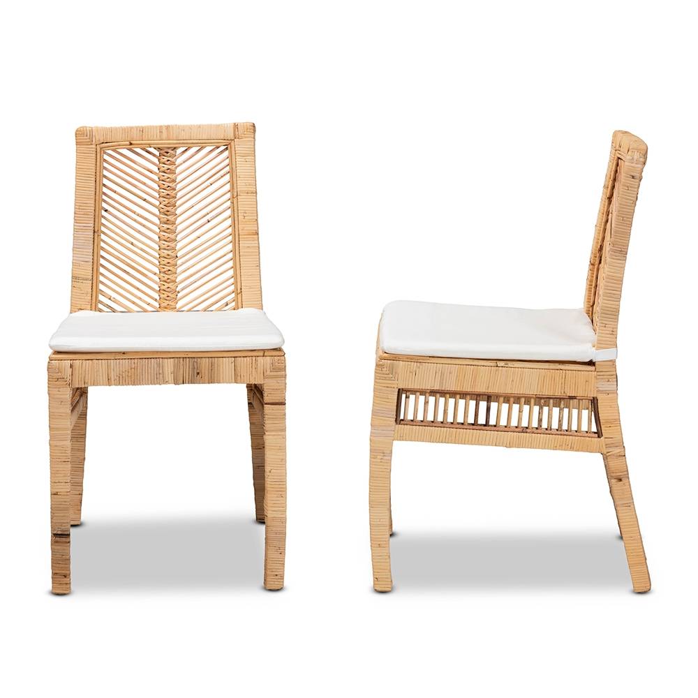 Suci Modern Wicker Fair Natural Brown Rattan 2-Piece Dining Chair Set