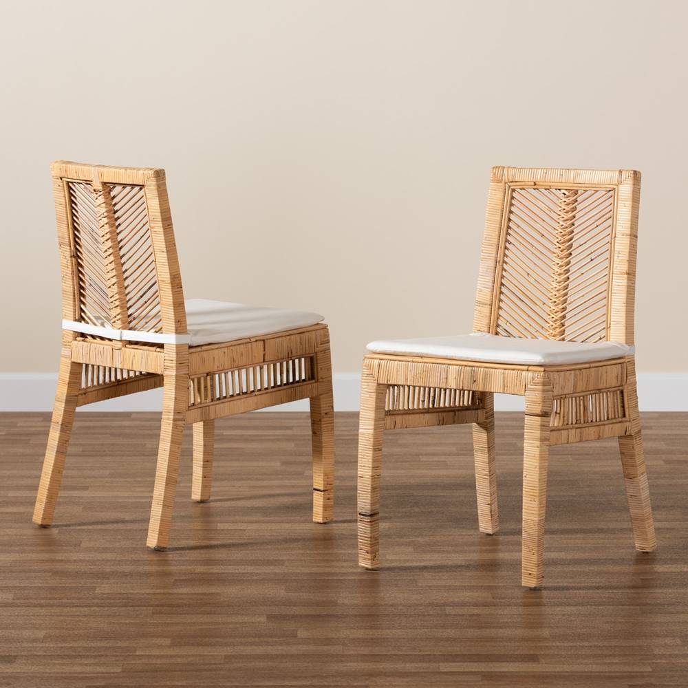 Suci Modern Wicker Fair Natural Brown Rattan 2-Piece Dining Chair Set