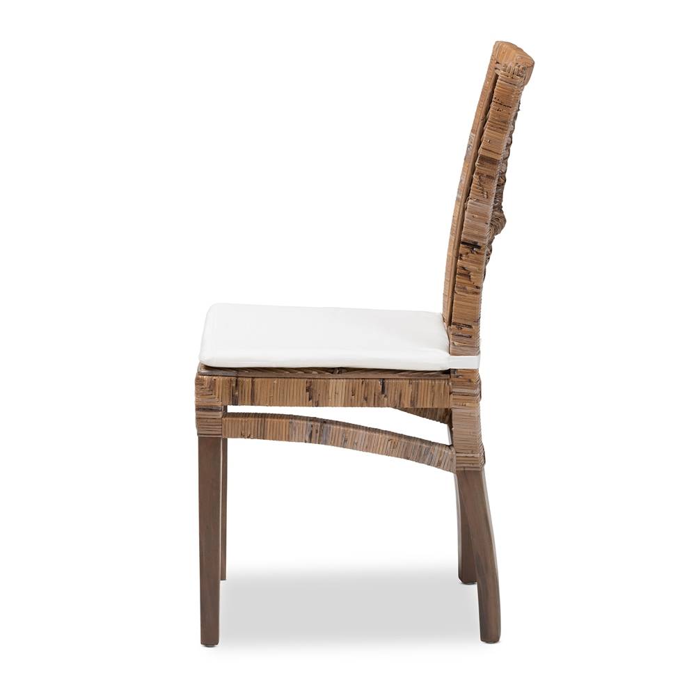 Laluna Modern Wicker Fair Greywashed Natural Rattan and Mahogany Dining Chair with Cushion