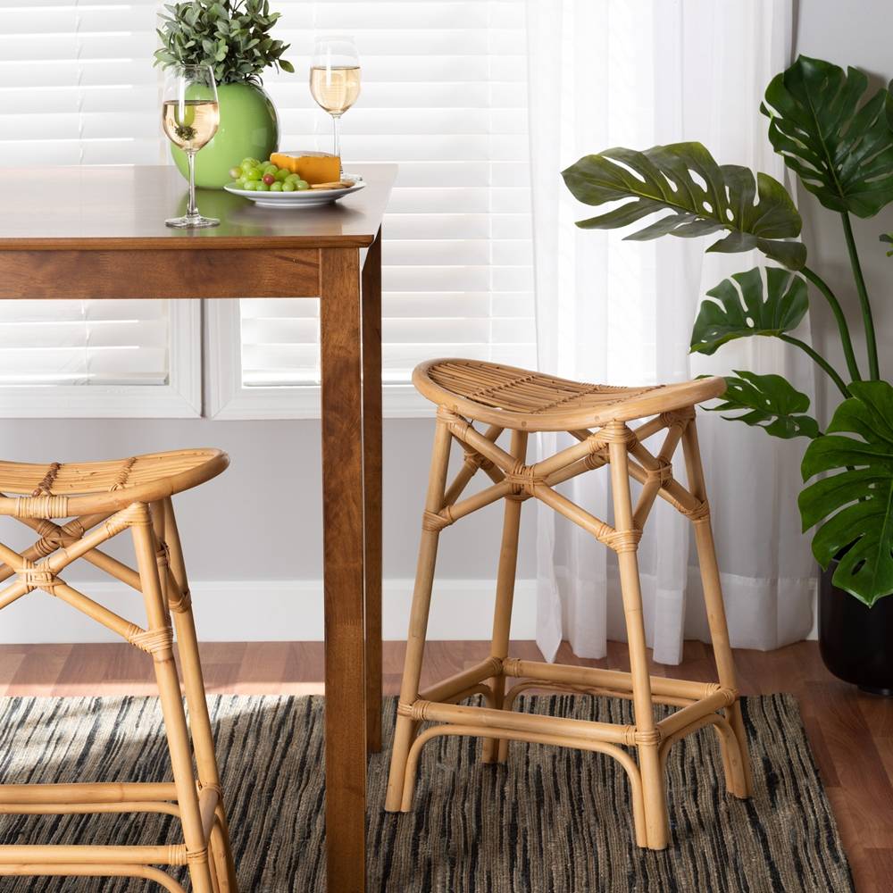 Elgon Modern Wicker Fair Natural Brown Rattan Counter Stool