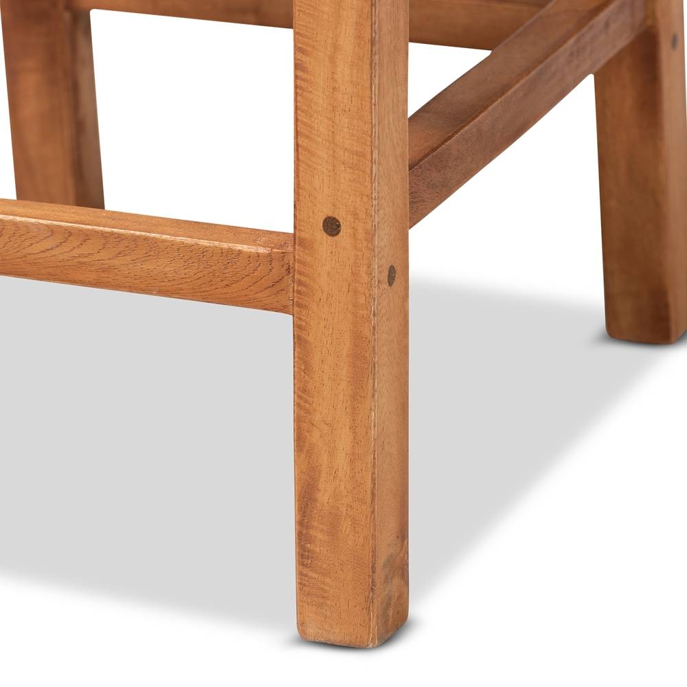 Moscow Modern Wicker Fair Natural Brown Rattan and Walnut Brown Mahogany Wood Counter Stool