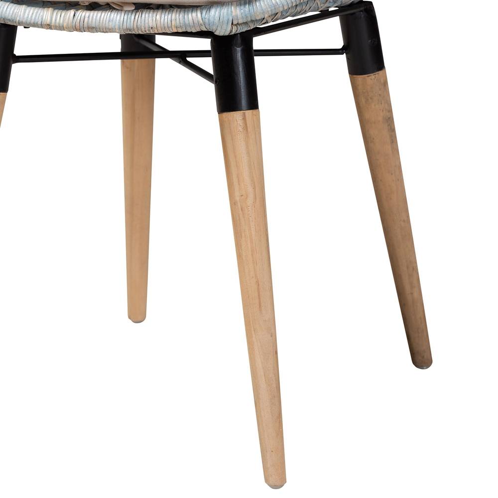 Sabelle Modern Wicker Fair Natural Brown Finished Teak Wood and Light Blue Rattan 2-Piece Dining Chair Set