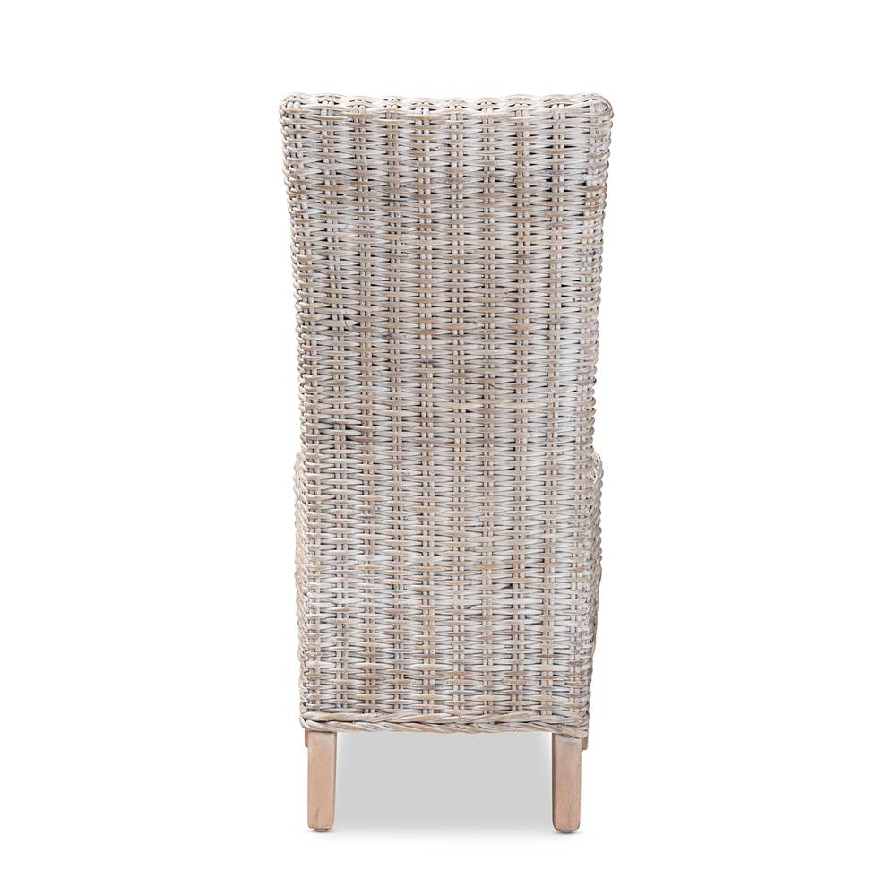 Trianna Rustic Transitional Whitewashed Rattan and Natural Brown Finished Wood Dining Chair