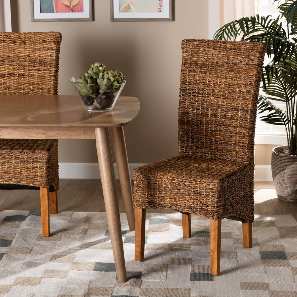Trianna Rustic Transitional Natural Seagrass and Brown Finished Wood Dining Chair