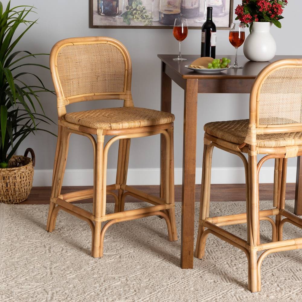 Adrena Modern Wicker Fair Natural Brown Rattan Counter Stool