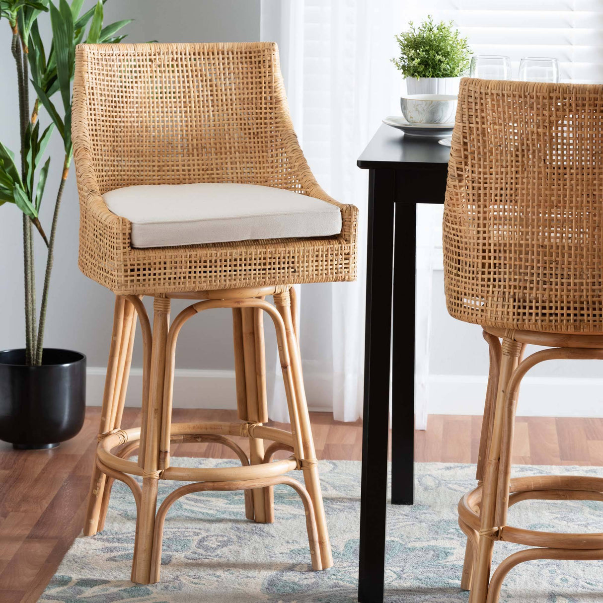 Bella Modern Wicker Fair Natural Brown Rattan Bar Stool