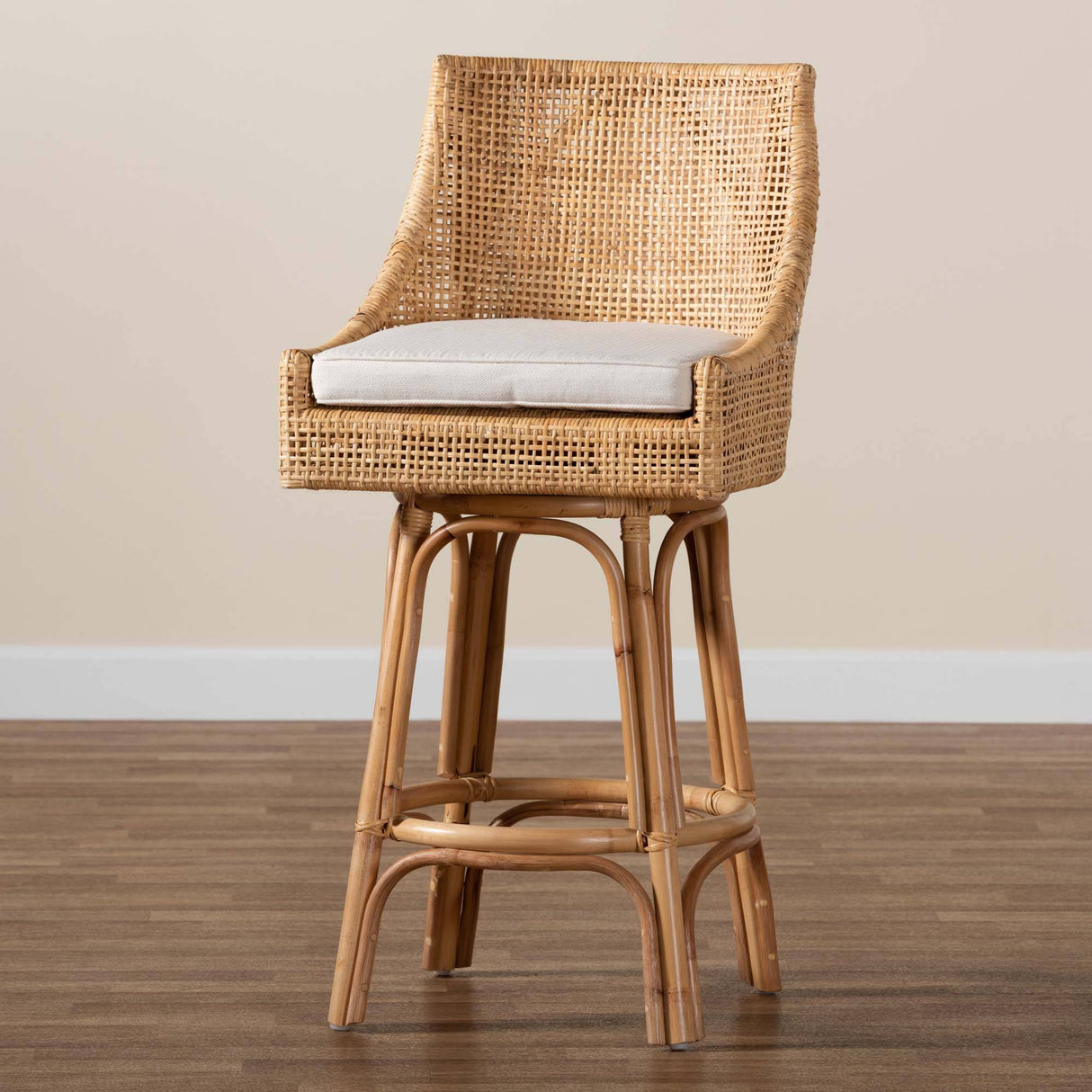 Bella Modern Wicker Fair Natural Brown Rattan Bar Stool