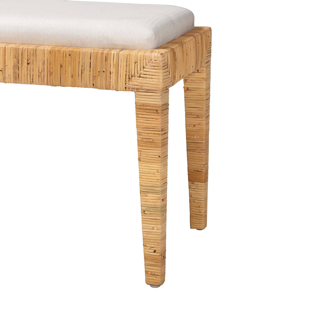 Sofia Modern Wicker Fair Natural Brown Rattan and Mahogany Wood Bench